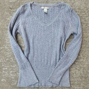 Hillard & Hanson V-Neck Gray Cable Knit Sweater Bella Swan Elena Gilbert, Sz L